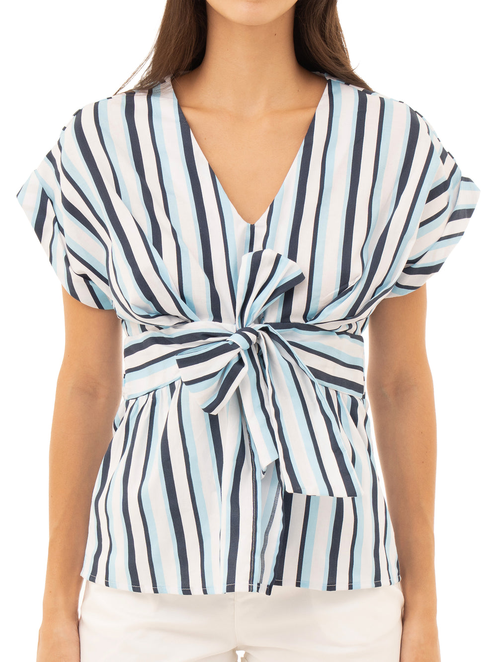 Blusas para mujer con manga guardapolvo y lazo frontal