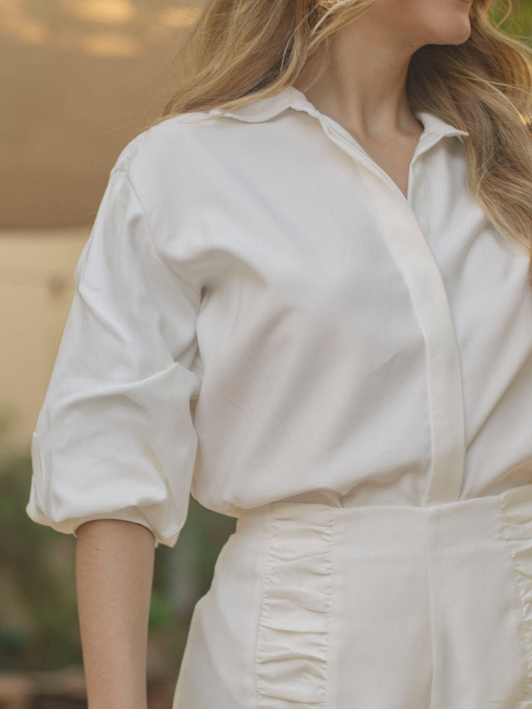 blusa para dama en rayón viscosa con pechera oculta
