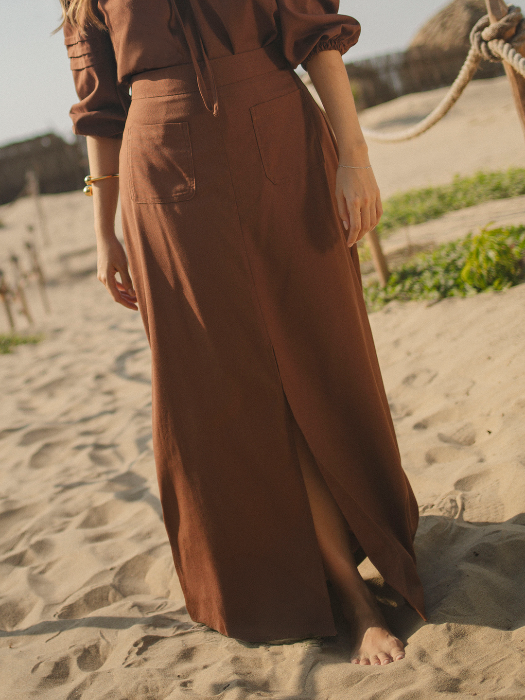 Faldas largas en lino rayón con pretina anatómica