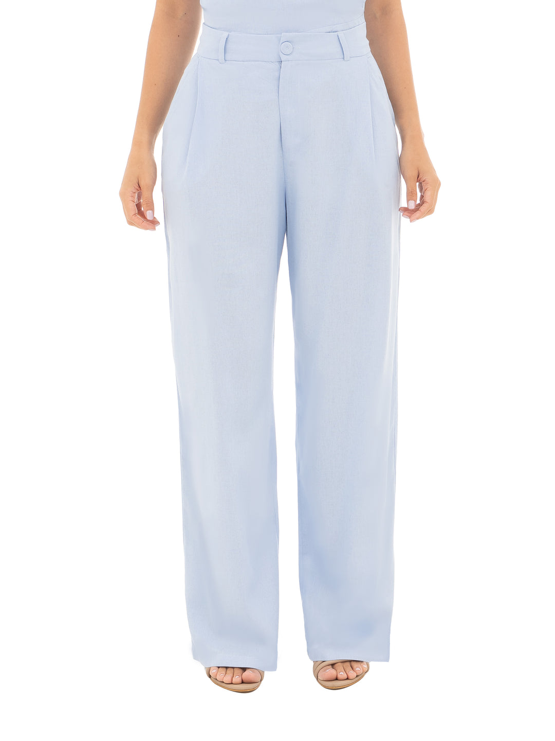 pantalon ancho para dama con silueta recta y pliegue frontal