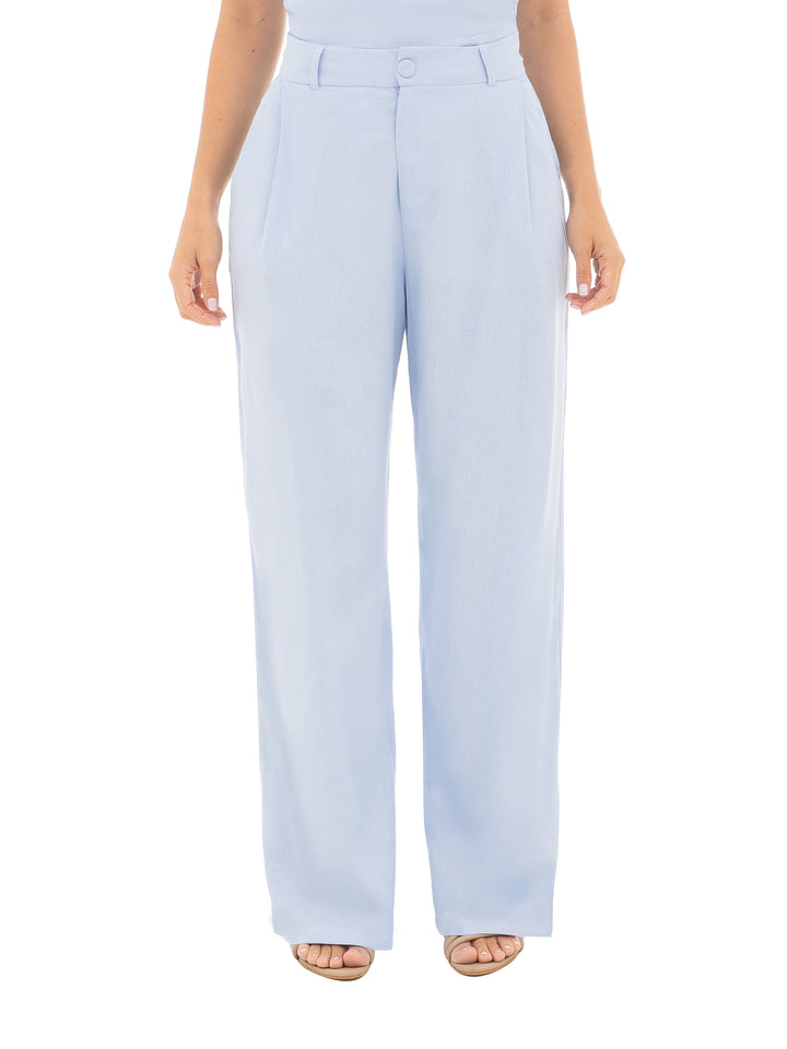 pantalon ancho para dama con silueta recta y pliegue frontal