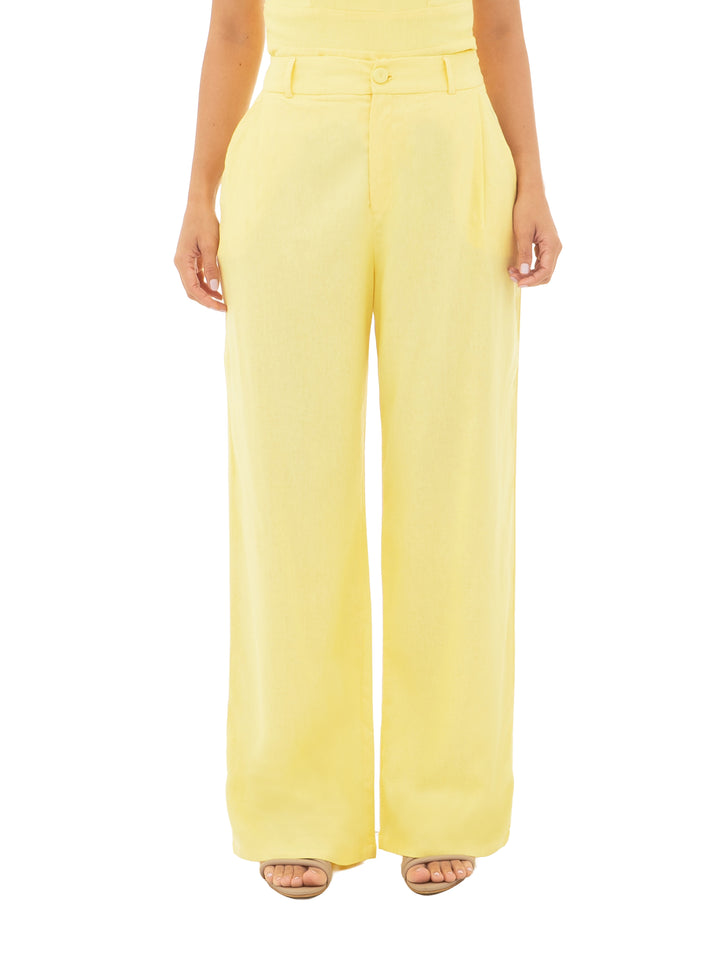 pantalon ancho elegante con bolsillos traseros de parche