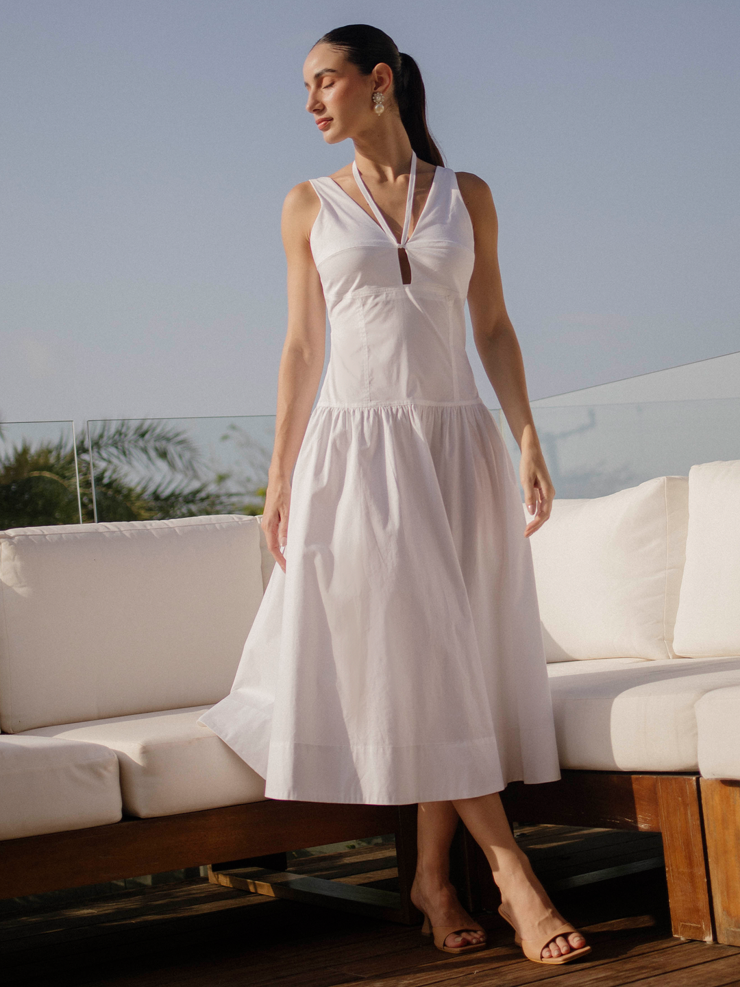 vestido largo para mujer midi con escote en V y lazo frontal