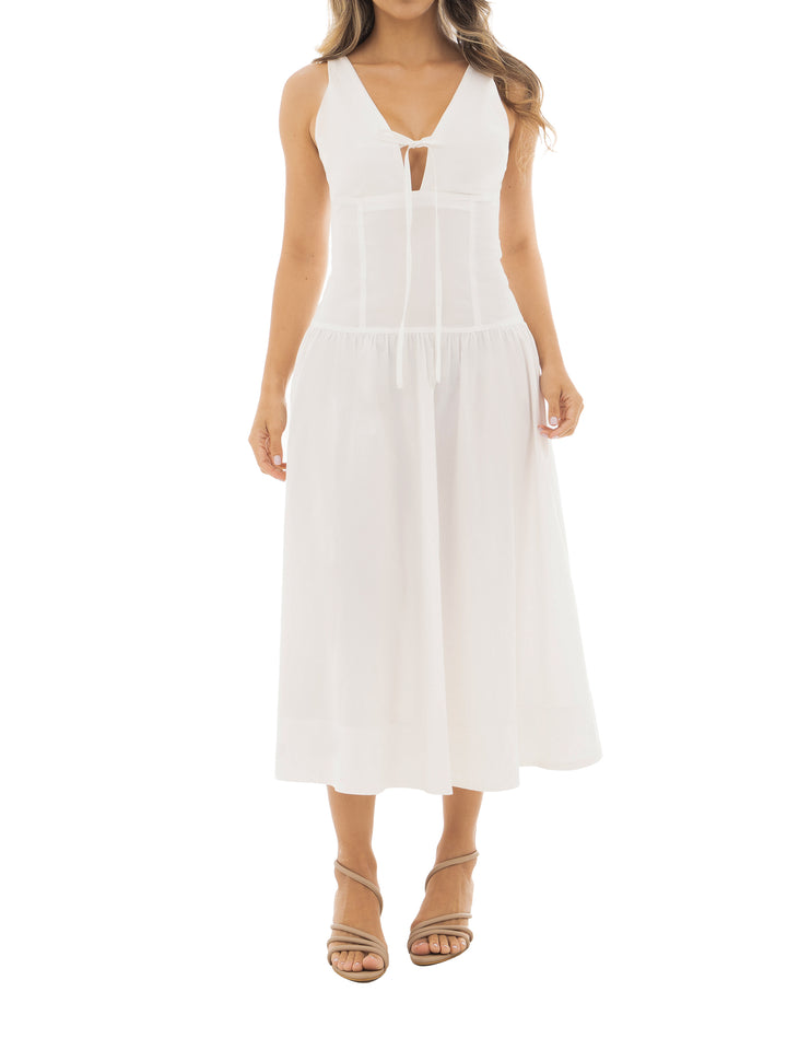 Vestido elegante midi con detalle para anudar en el frente