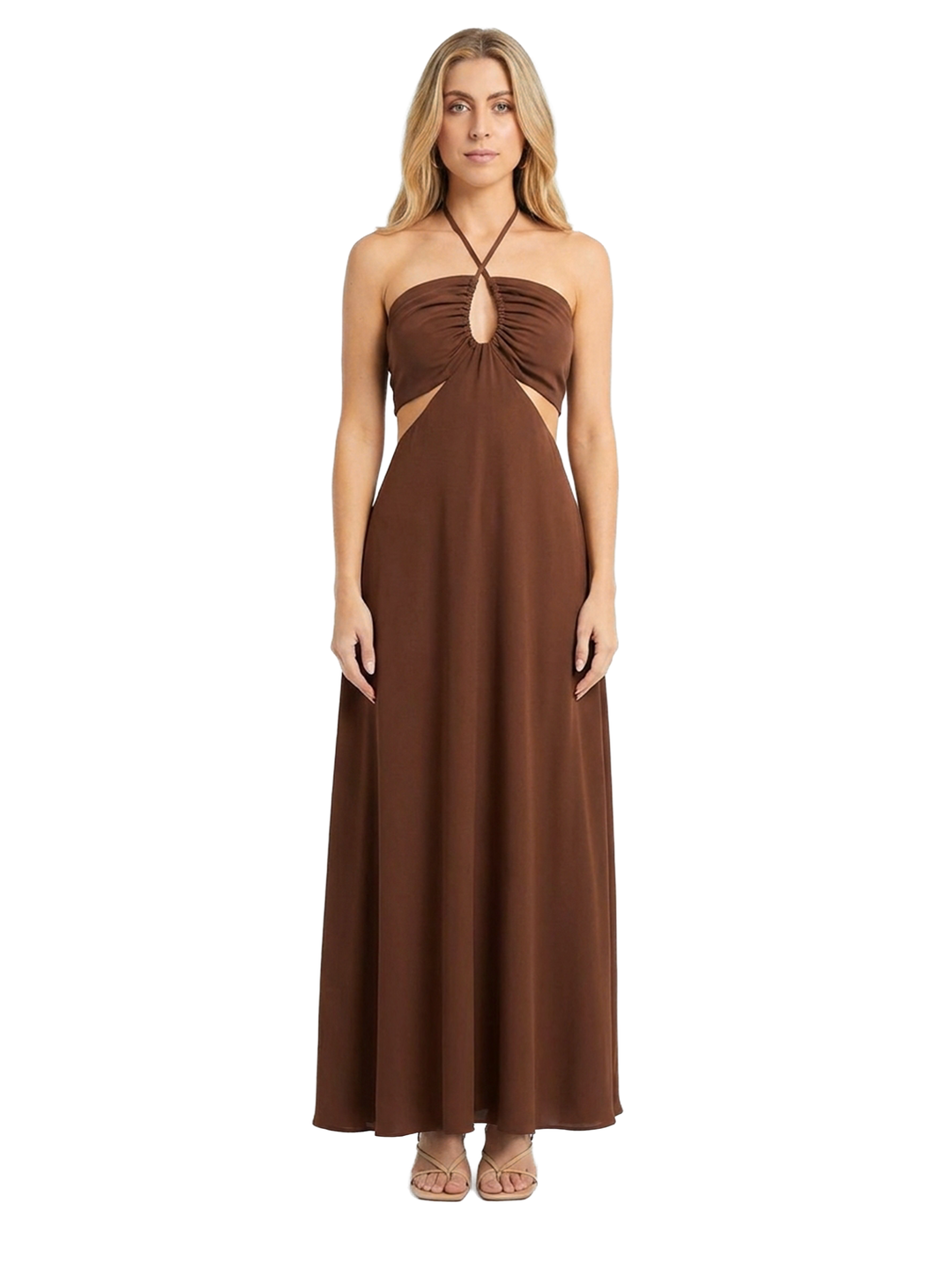 Vestido elegante para mujer en seda mate con silueta estilizada