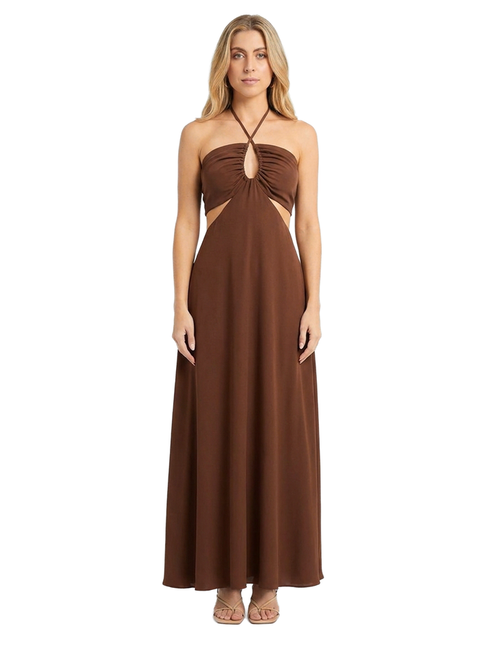 Vestido elegante para mujer en seda mate con silueta estilizada