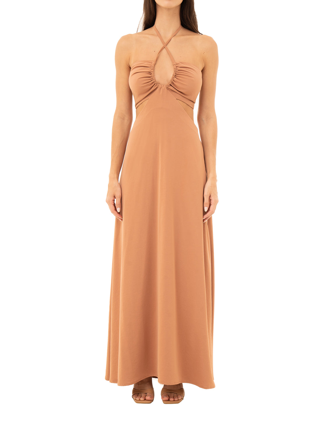 Vestido maxi con top anudado en espalda y acabado sofisticado