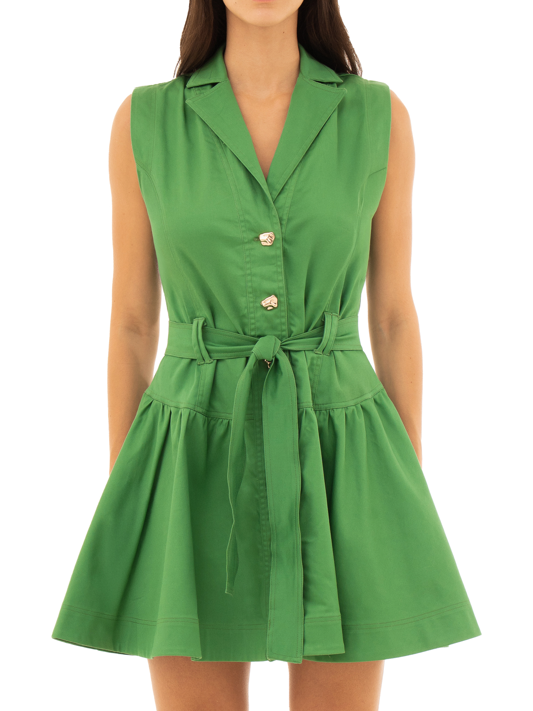 Vestido elegante en dril stretch con detalle de botones dorados